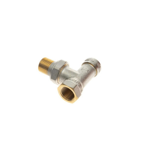 Клапан запорный угловой никелированный для бокового присоединения к радиатору Ридан LV 003L0143R Ду 15