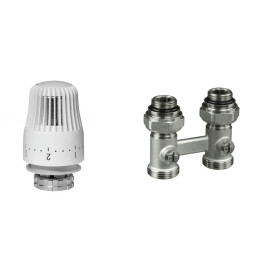 Комплект для радиаторов с нижним подключением: клапан LV-KB Ду15 + термоэлемент TR 84, резьба Ду 1/2, прямой, Ридан 013G7222R