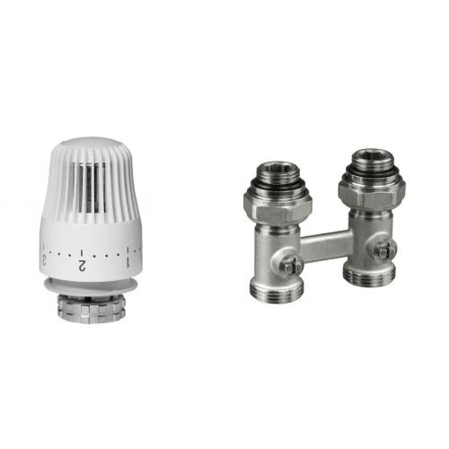 Комплект для радиаторов с нижним подключением: клапан LV-KB Ду20 + термоэлемент TR 84, резьба Ду 3/4, прямой, Ридан 013G7223R