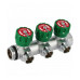 Коллектор Hoobs 3/4"x3x3/4"EK латунный хром. с вентилями 3 выхода, зеленая ручка 03102H
