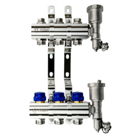 Коллекторная группа FHF-R, на 3 выхода, с воздухоотводчиками, с кронштейнами, Ридан 088U0703R
