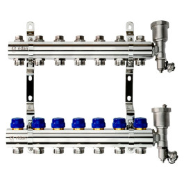 Коллекторная группа FHF-R, на 7 выходов, с воздухоотводчиками, с кронштейнами, Ридан 088U0707R