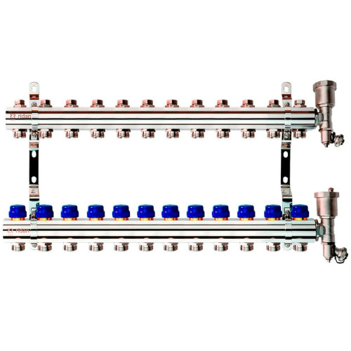 Коллекторная группа FHF-R, на 12 выходов, с воздухоотводчиками, с кронштейнами, Ридан 088U0712R