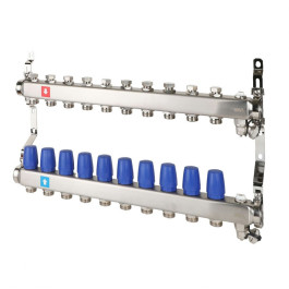 Коллектор без расходомеров с дренажным краном и воздухоотводчиком MVI 1"х3/4"ЕК 10 выходов