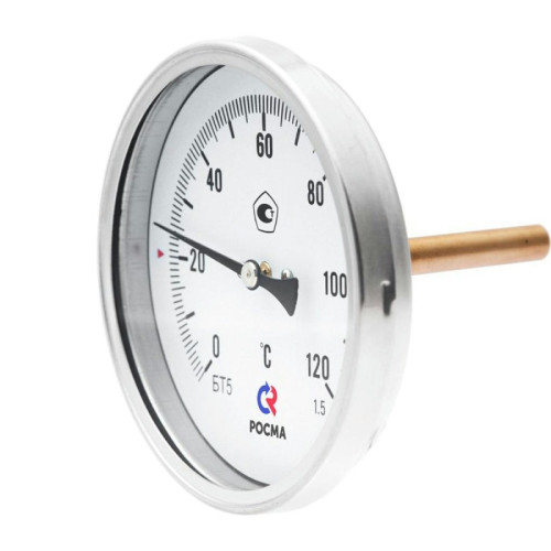 Теромометр РОСМА БТ-41.211 (0-120 С) G1/2 80 мм, длина штока 64 мм. биметаллический, осевое присоединение, с защитной гильзой