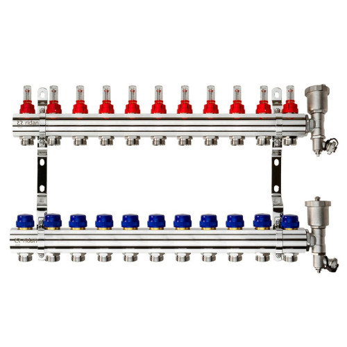 Коллекторная группа FHF-RF на 11 выходов, с расходомерами, с воздухоотводчиками, с кронштейнами, Ридан 088U0731R
