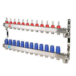 Коллектор с расходомерами дренажным краном и воздухоотводчиком MVI 1"х3/4"ЕК 12 выходов