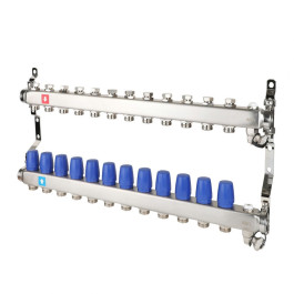 Коллектор без расходомеров с дренажным краном и воздухоотводчиком MVI 1"х3/4"ЕК 12 выходов