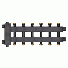 Коллектор с гидроразделителем Warme WKD.R.85.К.F.3+3+1 (Дублер компакт) черная сталь на 7 контуров до 85 кВт с накидными гайками