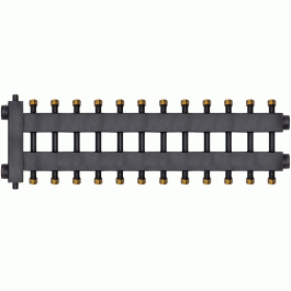 Коллектор с гидроразделителем Warme WKD.R.85.К.F.6+6+1 (Дублер компакт) черная сталь на 13 контуров до 85 кВт с накидными гайками