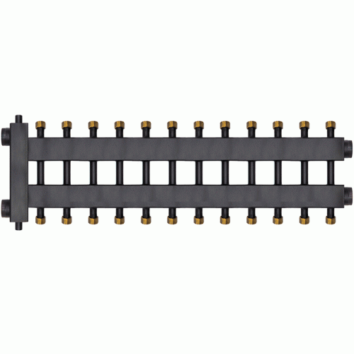 Коллектор с гидроразделителем Warme WKD.R.85.К.F.6+6+1 (Дублер компакт) черная сталь на 13 контуров до 85 кВт с накидными гайками