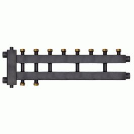Коллектор с гидроразделителем Warme WKD.R.85.К.F.4+1+1 (Дублер компакт) черная сталь на 6 контуров до 85 кВт с накидными гайками