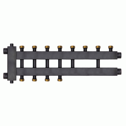 Коллектор с гидроразделителем Warme WKD.R.85.К.F.4+2+1 (Дублер компакт) черная сталь на 7 контуров до 85 кВт с накидными гайками