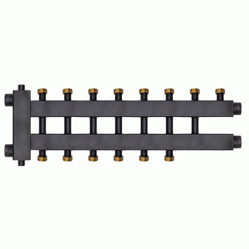Коллектор с гидроразделителем Warme WKD.R.85.К.F.4+3+1 (Дублер компакт) черная сталь на 8 контуров до 85 кВт с накидными гайками