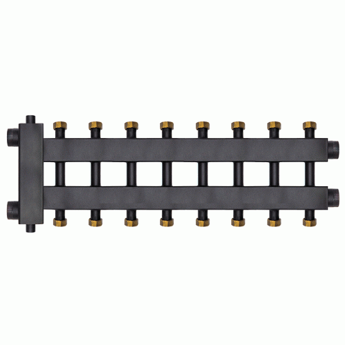 Коллектор с гидроразделителем Warme WKD.R.85.К.F.4+4+1 (Дублер компакт) черная сталь на 9 контуров до 85 кВт с накидными гайками