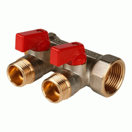 Коллектор для воды 2 выхода Stout 3/4"x1/2" евроконус с шаровыми кранами арт. SMB 6210 341202