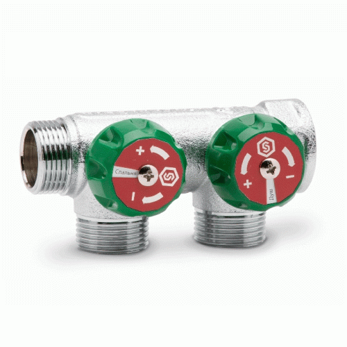 Коллектор для воды 2 выхода Stout 1"x3/4" евроконус арт.SMB-6850-013402