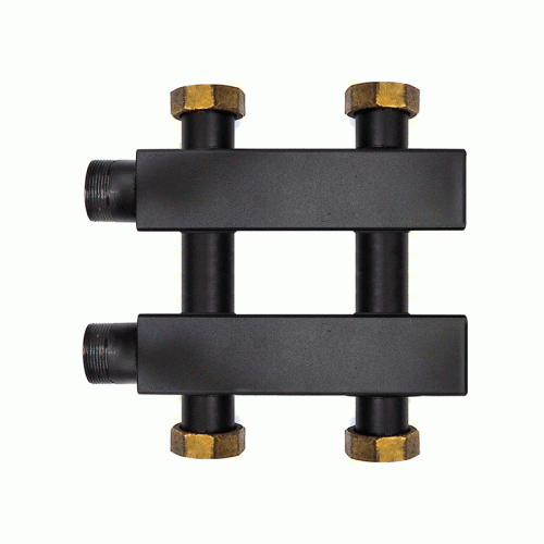 Коллектор Warme WKD.140.К.F.1+1 Дублер компакт (черная сталь) на 2 контура 90-140 кВт с накидными гайками