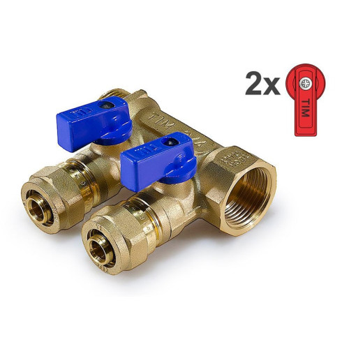 Коллектор для воды Tim на 2 выхода 16x1" арт.200-1(2)-16