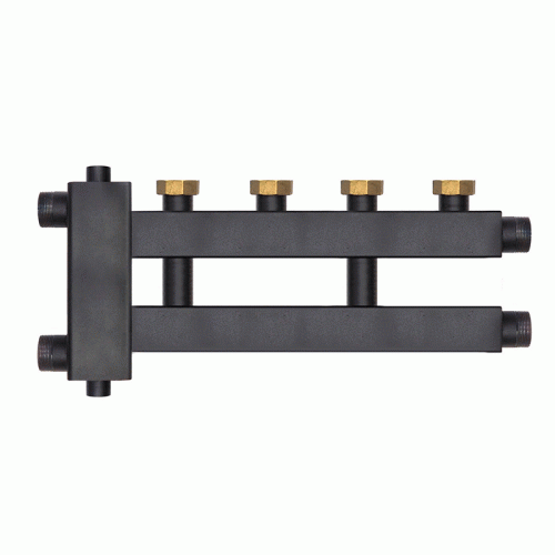 Коллектор с гидроразделителем Warme WKD.R.85.F.2+1 (черная сталь) Дублер рядный на 3 контура до 85 кВт с накидными гайками