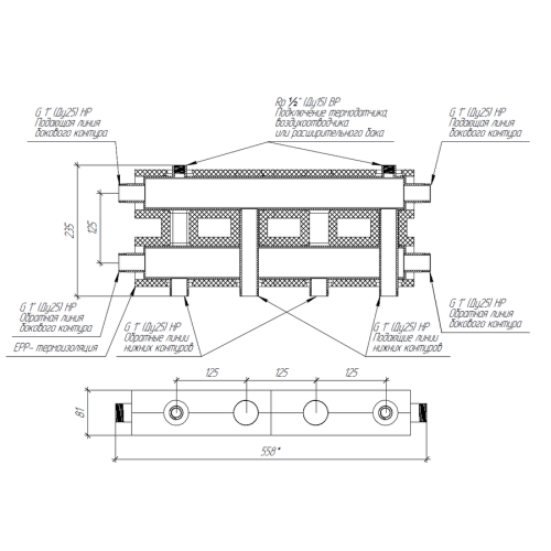 Коллектор нержавеющий модульный Gidruss MKSS-60-3D EPP до 60 кВт 1" 3 контура EPP термоизоляция