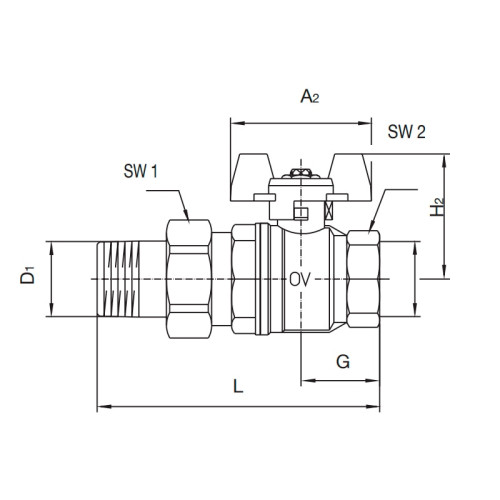 Кран шаровый с американкой Oventrop Optibal 1"1/4 ручка-бабочка (арт.1075810)