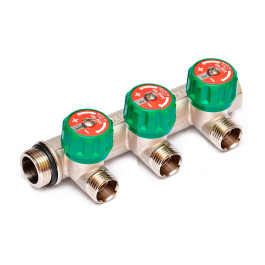 Коллектор латунный для воды Uni-Fitt 3/4"x1/2" 3 выхода евроконус (арт.410N3230)