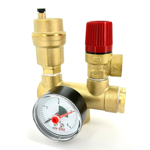 Группа безопасности котла Mini до 50 кВт, 1", 3 бар, латунь Uni-fitt