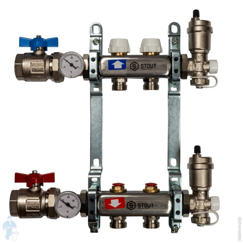 Коллектор из нержавеющей стали в сборе без расходомеров на 2 выхода Stout SMS 0912 000002