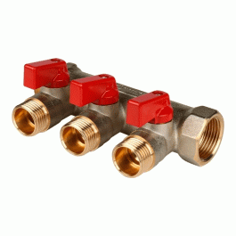 Коллектор для воды 3 выхода Stout 3/4"x1/2" евроконус с шаровыми кранами арт. SMB 6210 341203