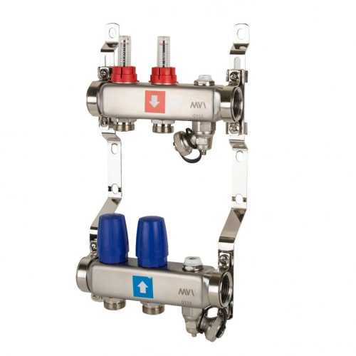 Коллектор с расходомерами дренажным краном и воздухоотводчиком MVI 1"х3/4"ЕК 2 выхода