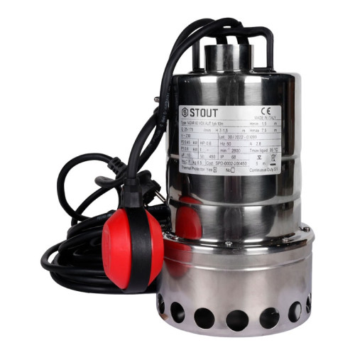 Насос дренажный Stout SPD-0002-200450 с поплавком кабель 10 м.