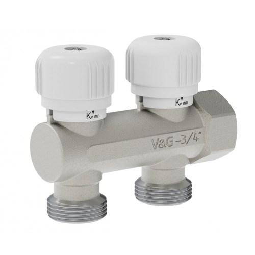 Коллектор тупиковый с вентильной регулировкой V&G Valogin 3/4"х3/4" на 2 выхода