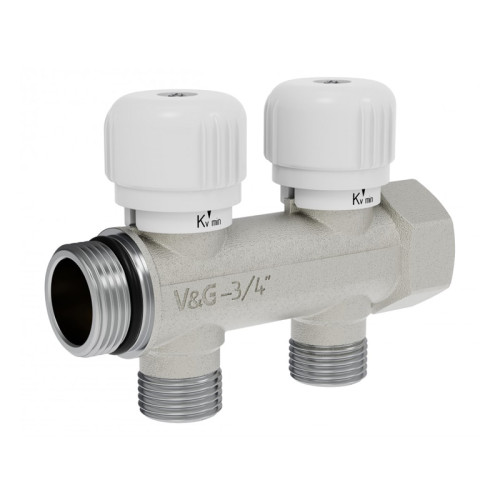Коллектор распределительный с вентильной регулировкой V&G Valogin 1/2"х3/4" на 2 выхода