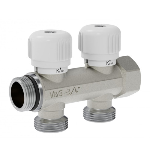 Коллектор распределительный с вентильной регулировкой V&G Valogin 1"х3/4" на 2 выхода