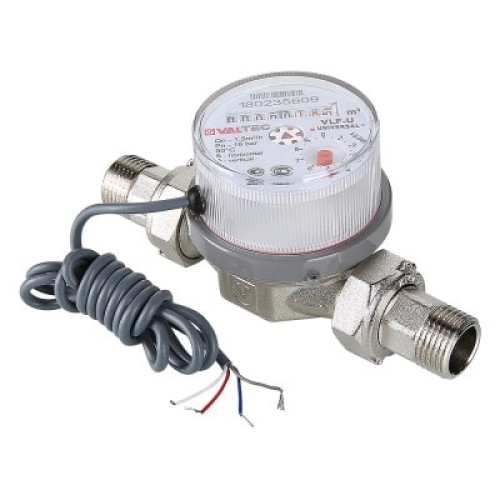 Счётчик для воды универсальный Valtec ДУ 15мм L80мм со сгонами импульсный выход арт.VLF-15U-I