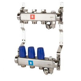 Коллектор без расходомеров с дренажным краном и воздухоотводчиком MVI 1"х3/4"ЕК 3 выхода