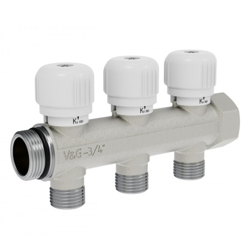 Коллектор распределительный с вентильной регулировкой V&G Valogin 1"х3/4" на 3 выхода