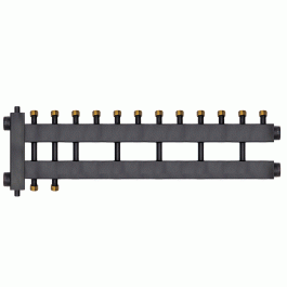 Коллектор с гидроразделителем Warme WKD.R.85.К.F.6+1+1 (Дублер компакт) черная сталь на 8 контуров до 85 кВт с накидными гайками