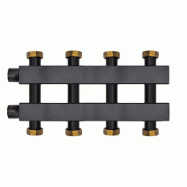 Коллектор Warme WKD.140.К.F.2+2 Дублер компакт (черная сталь) на 4 контура 90-140 кВт с накидными гайками