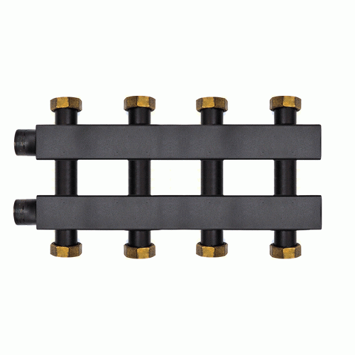 Коллектор Warme WKD.140.К.F.2+2 Дублер компакт (черная сталь) на 4 контура 90-140 кВт с накидными гайками