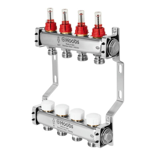 Коллектор нержавеющий Hoobs 1"x 3/4" 9 выходов с расходомерами