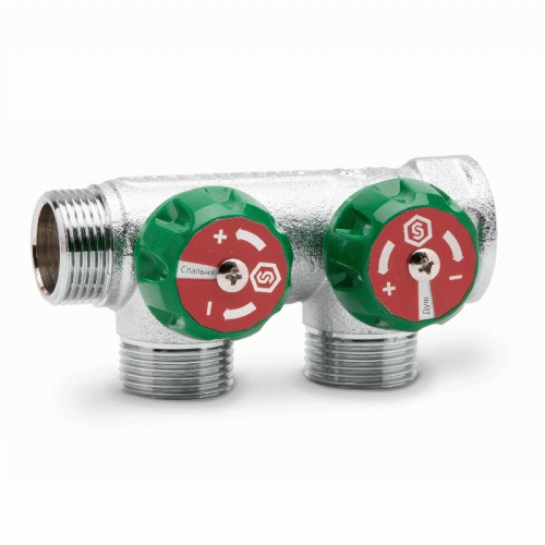 Коллектор для воды 2 выхода Stout 3/4"x1/2" плоское уплотнение арт.SMB-6849-341202