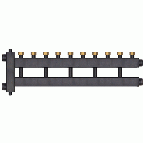 Коллектор с гидроразделителем Warme WKD.R.85.F.5+1 (черная сталь) Дублер рядный на 6 контуров до 85 кВт с накидными гайками
