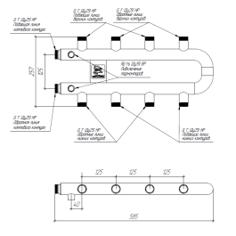 Кольцевой коллектор Gidruss для отопления на 4 контура RMSS-60-R4.TW