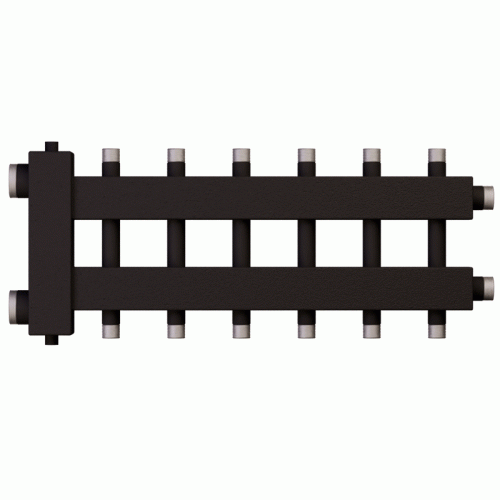 Коллектор с гидроразделителем Warme WKD.R.60.К.3+3+1 (черная сталь) на 7 контуров до 60 кВт