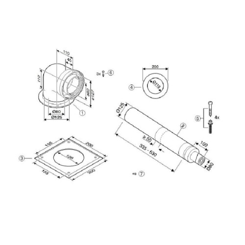Комплект горизонтального дымохода телескопический 80/125 для конденсационного котла Buderus