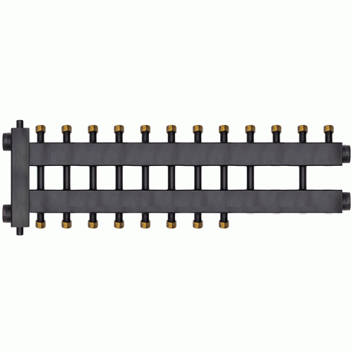 Коллектор с гидроразделителем Warme WKD.R.85.К.F.6+3+1 (Дублер компакт) черная сталь на 10 контуров до 85 кВт с накидными гайками