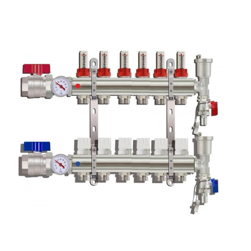 Коллектор для тёплого пола с расходомерами Tim на 6 выходов (арт.KA006)