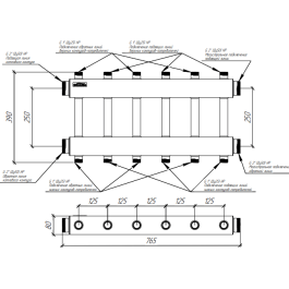 Коллектор нержавеющий модульный Gidruss MKSS-250-6DU до 250 кВт 2" 6 контуров